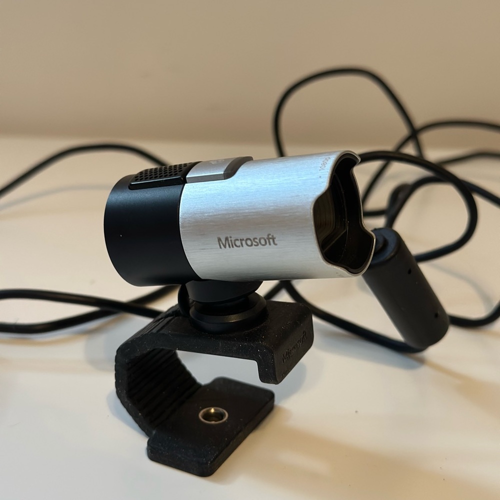 Microsoft Silver and Black Compact Webcam with Adjustable Mount